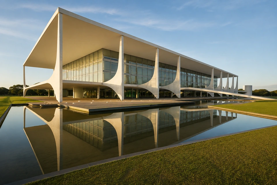 Imagem ilustrativa do Palácio do Planalto em Brasília ao fim da tarde